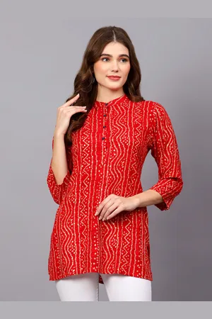 Women Plus Size Red Bandhani Print Festival Wear Kurti