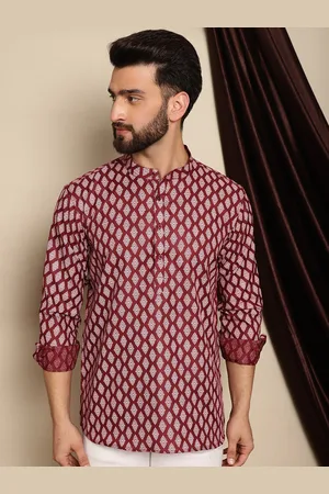 Maroon Ethnic Motifs Printed Band Collar Kurta