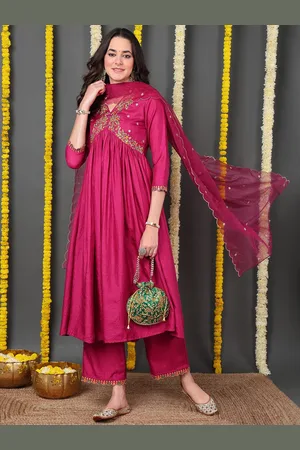 Pink Ethnic Motifs Embroidered Sequined Anarkali Kurta with Trousers & Dupatta