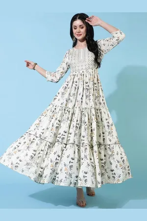 Floral Printed Thread Work Anarkali Kurta